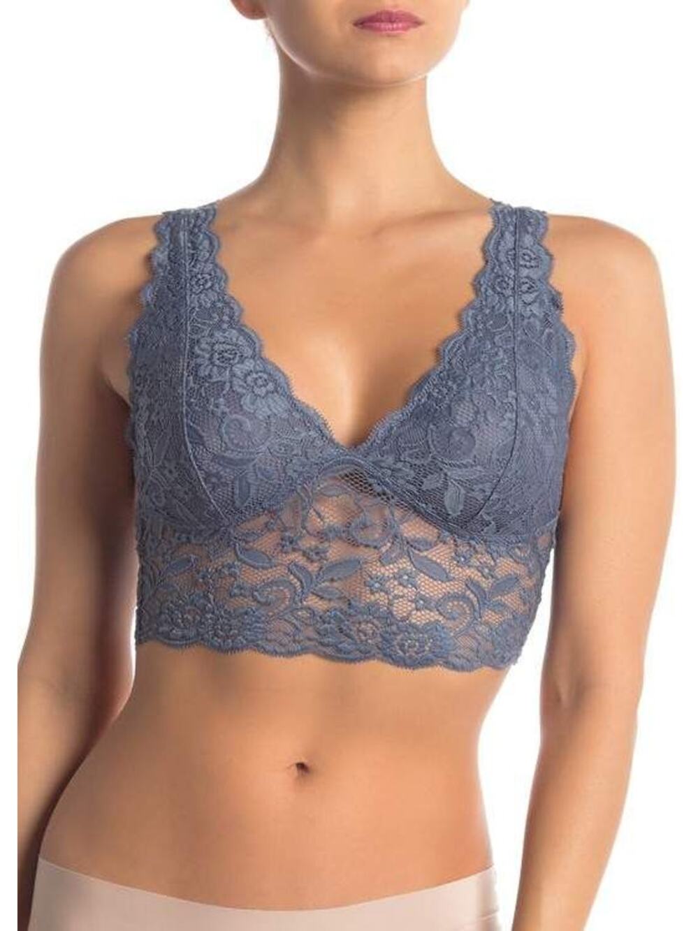 Chance Deep V Lace Floral Bralette Halter Casual Comfort Breathable Light Blue S